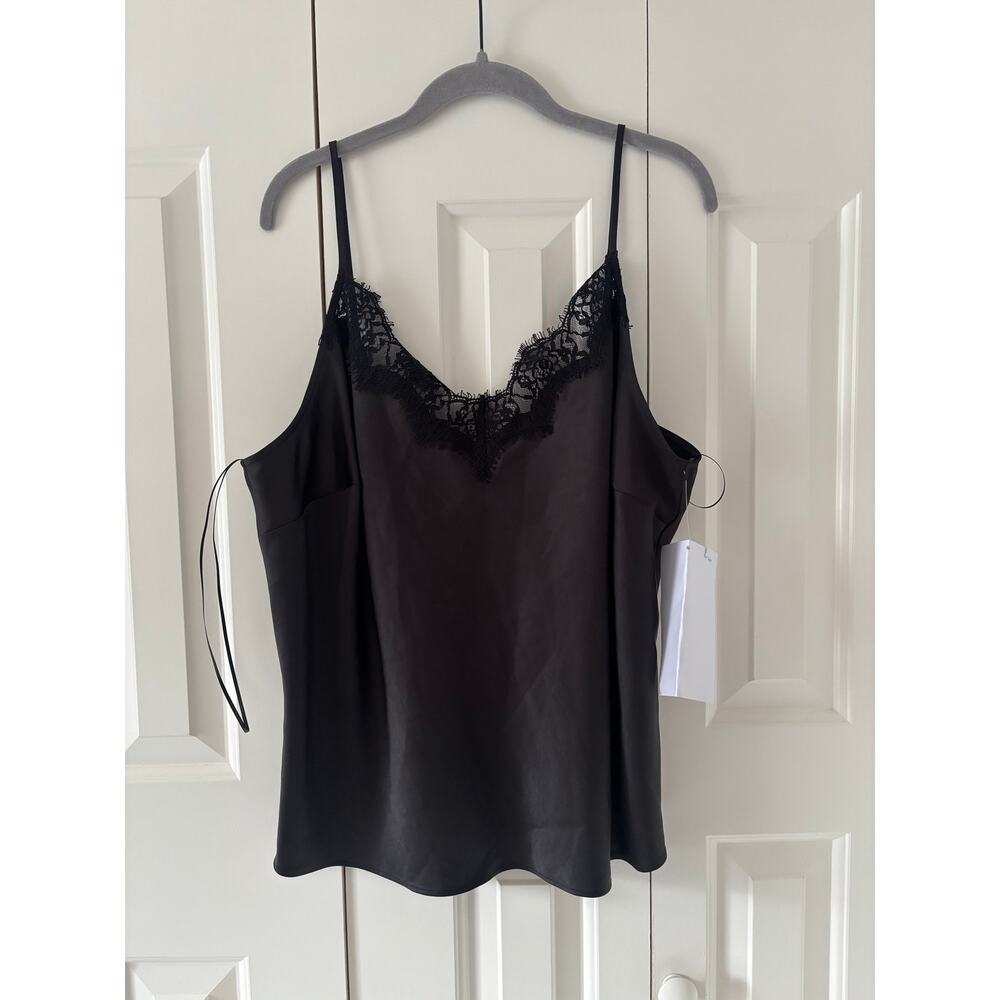 BRIT.NY Women’s Black Satin Lace Trim Cami Tank Top 2X Plus Size NWT - Picture 2 of 6